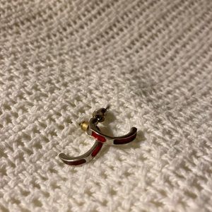 Silver & red mini hoops
